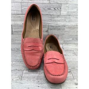 Clarks Ashland Bubble Coral Pink Snakeskin Leather Penny Loafers Women Size 12M